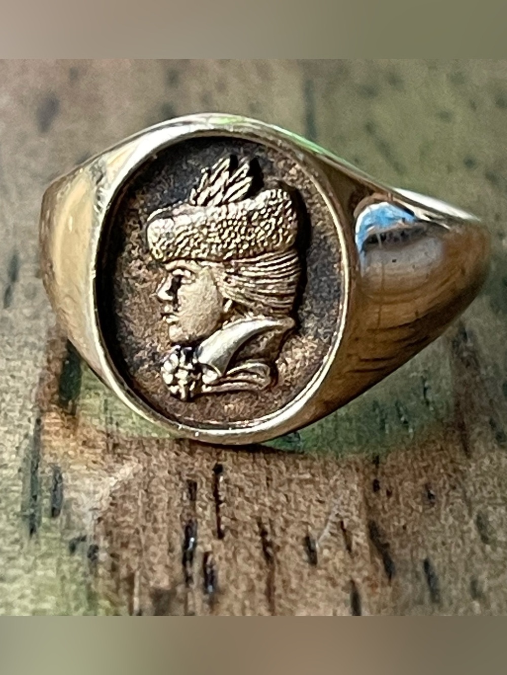 RARE Vintage Designer AVON HGE 18K Victorian Woman Sterling Silver Ring Sz 5.5